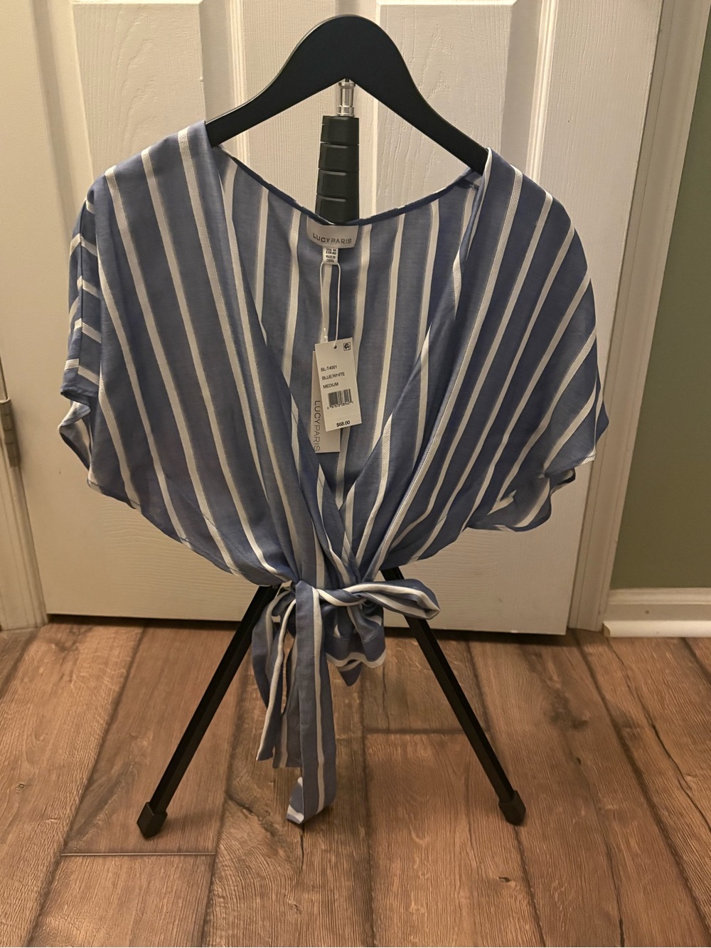 Lucy Paris Blue & White Striped Tie back Blouse